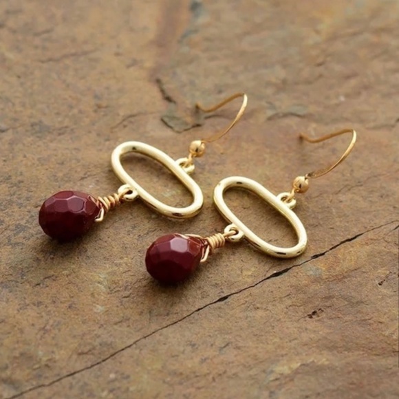 Red Jasper Geo Teardrop Earrings - Picture 2 of 8